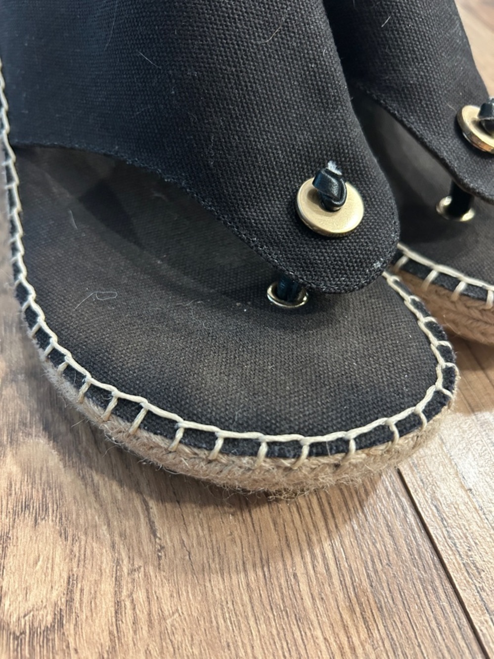 Bass Black Canvas Espadrille Wedge Sandals 2.5-3” Size 10 - Picture 4 of 9